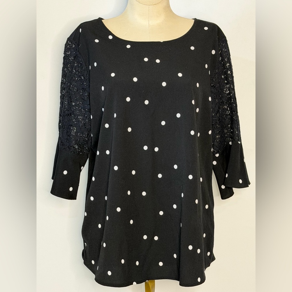 Van Heusen Black Polka Dot Lace-Sleeve Tunic